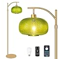 Duoled Dimmable Glass Floor Lamp,Mid Century Modern Tall Standing Lamp Green Glass Lamp Shape,Gold Tall Pole Lamp for Living Room Bedroom Office with Remote, 1 x 1000LM LED Edison Bulbs Included