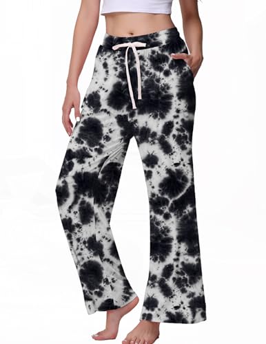 Image of Veseacky Women's Wide Leg Lounge Pants Yoga Pajamas Comfy Stretch Drawstring Pajamas Puls Size Dance Bottoms S-4XL