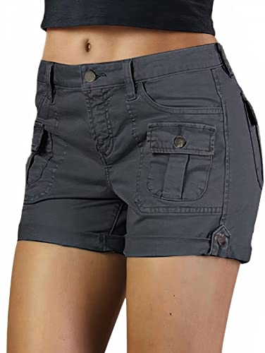 Flamingals Women's Cargo Shorts Mid Waist Trendy Summer Hiking Shorts with Flat Pocket for Women