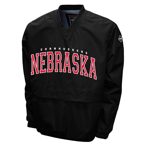 2Bhip NCAA Nebraska Cornhuskers Adult Black Lightweight V-Neck Windbreaker Wind Shirt Pullover Jacket For Men