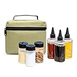 Holzsammlung Camping Portable Spice Set with 6 Spice Containers Storage Bottle Pepper & Salt Spice Shakers, Separable Storage Bag for Outdoor Travel Camping BBQ Picnic (Army Green)