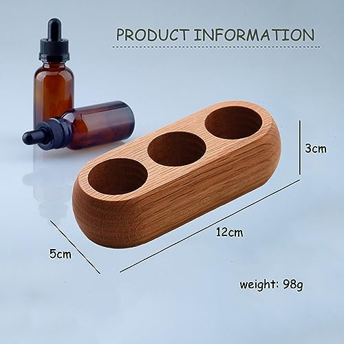 Image of VolksRose Red Oak Essential Oil Organizer 5~20ml - 3 Bottle Wooden Oil Holder - Display Stand for Travel & Home, Storage Rack for Essential Oils, Nail Polish, Perfume, Compact Shelf for Tabletop