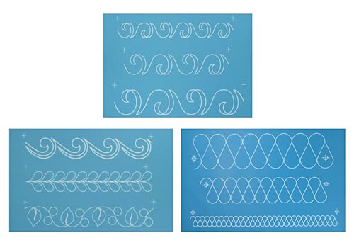 Full Line Stencil - Easy Border Bundle, Pack of 3 Stencils: Border Assortment, Swirl Sashing Border, Ribbon Candy Border for Free Motion, Domestic Machine, Hand, Long-Arm Quilting (30669,30640,30733)