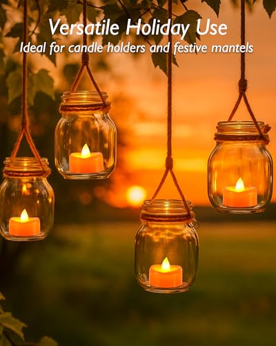 Image of merrynights Halloween Flameless Candles, 12-Pack Orange Tea Lights Candles Battery Operated, LED Pumpkin Lights Flickering, Electric Fake Tealight Candles, 1.5'' D X 1.25'' H