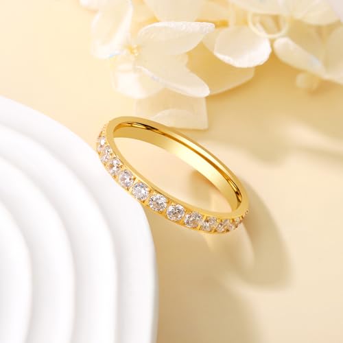 titanium Wedding Ring for Men Women Moissanite Inlay 18k Gold titanium Engagement Band full Eternity Rings Comfort Fit Size 8-112