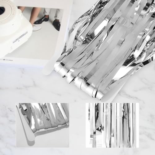 6 Stück Silberner Lametta Vorhang, Glitzervorhang Lametta 1m x 2m, Glitzer Party Vorhang, Glitzer Tinsel Curtain für Party Deko Geburtstagsdeko Hochzeit Festivals Bühnendekor Weihnachten Party Deko