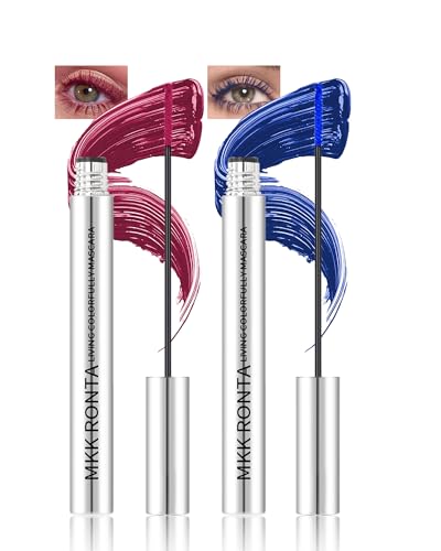 Bunte Wimperntusche Set, 2 Farben Waterproof Mascara Burgund&Blau, Long-lasting Mascara Langlebige Volumizing Curling Verlängerung Wimperntusche, Make-Up für Weihnachten, Halloween, Partys, Hochzeiten