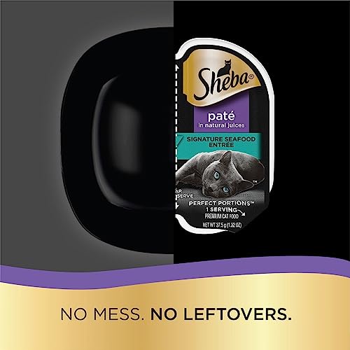 Sheba Perfect Portions Wet Cat Food Pate with Sustainable Salmon, Signature Seafood Entree, and Tender White Fish and Tuna Entree Variety Pack, 2.6 oz. Twin Pack Trays (24 Count, 48 Servings)