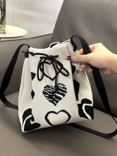 Image of Kawn Women's Crochet Drawstring Bucket Bag, Stylish Tote Purse, Crossbody Shoulder Bag, Boho Chic Handbag for Beaches, Party and Everyday Use.