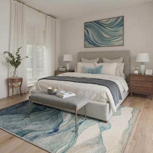 Image of BEIMO Area Rugs 8x10 for Living Room Bedroom, Modern Abstract Machine Washable Rug, Large Soft Low Pile Floor Carpet with Non Slip Backing for Dining Room, Dusty Teal