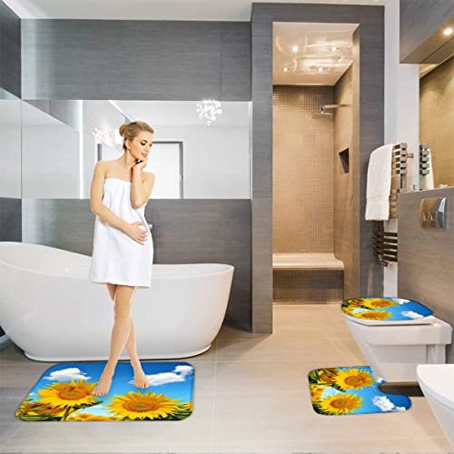 Badezimmerteppich-Set 3Teilig Sonnenblume rutschfest Waschbar Badematte Badezimmer Weich Mikrofasern WC-Deckelbezug… – Bild 5