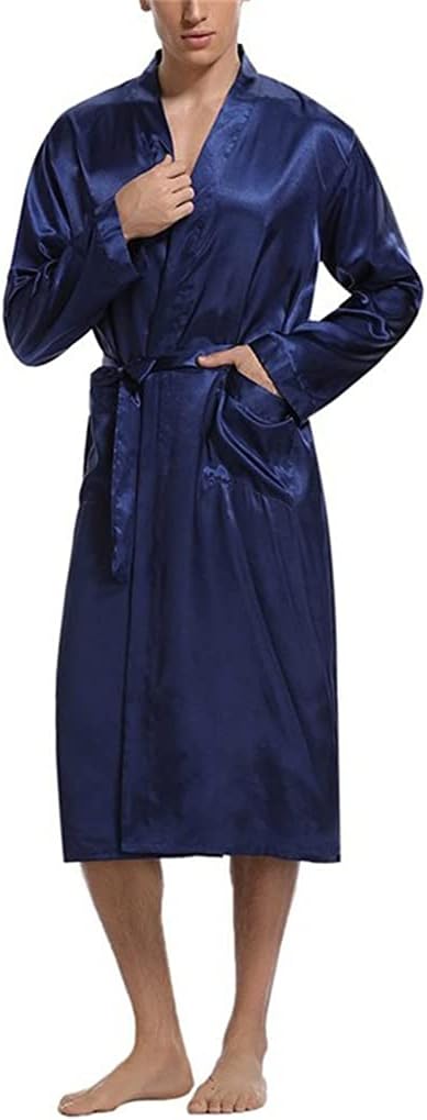 Bathrobe Men's Thin Pajamas Casual Bathrobe Dress Skin-friendly Solid Color Men's Nightgown Home Service