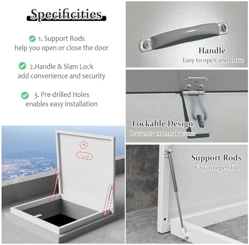 Secure White Roof Access Hatch Skylight - Rainproof Flat Roof Access Door for Wellhead - Custom Metal Attic Stairs Outlet Lid with Handle & Slam Lock (23.6"x31.5"/60x80cm)
