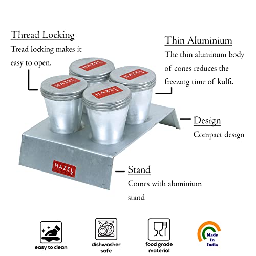 Image of HAZEL Kulfi Moulds Set Aluminium | Traditional Ice Cream Large Mould Set of 4 | Kulfi Moulds Set with Stand | Reusable Ice Cream Maker Popsicle Mould