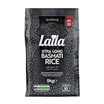 Laila Extra Long Grain Rice 5 Kg - 100% Gluten Free - Extra Long Grain White Basmati Rice with Aroma Fragrant, Package May Vary
