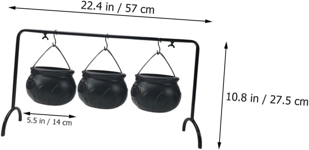 1 Set Halloween Witch Cauldron Candy Bucket Rack Black Flame Buckets Portable Decor for Trick Treating Easy to Assemble Halloween Home Decorations