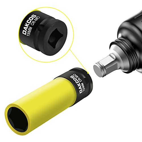 DAKCOS 19mm Impact Socket Set - 1/2 Inch Drive, 6 Point Cr-Mo Metric Protective Lug Nut Socket with Plastic Sleeve - Image 4