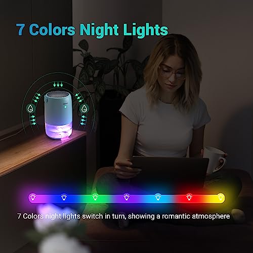 Image of 1100 ml Electric Dehumidifier, Extremely Quiet, 7 Coloured LED Lights, Shut-Off Protection, Portable Dehumidifier Small for Bathroom, Bedroom, Basement, Home
