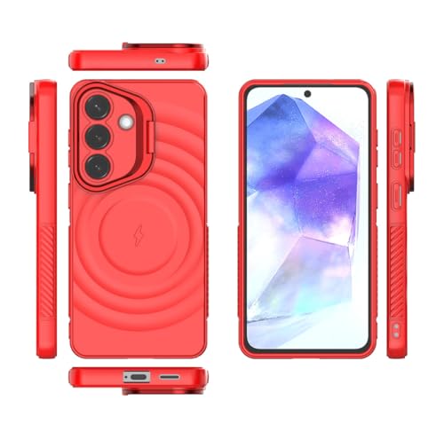 Image of LuxuryKase Shockproof Case for Samsung Galaxy S26 | Ripple Pattern | Camera Protection | Inner Velvet Fabric Lining | Protective Cover with Enhanced Grip & Wireless Charging Support - Red