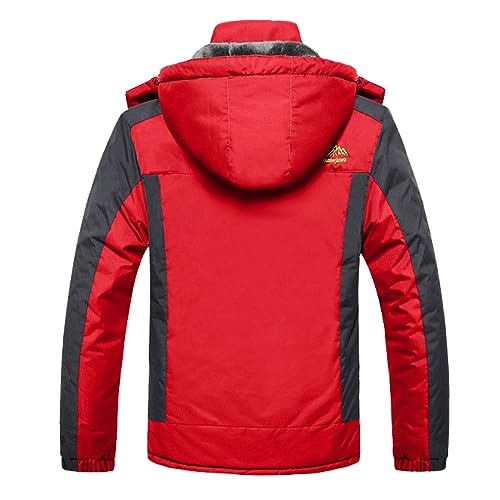 [YSENTO] 秋冬 メンズ 防寒着 マウンテンパーカー 裏起毛 防撥水 スキー 登山ジャケット フード付 脱着式 レッド L 2枚目