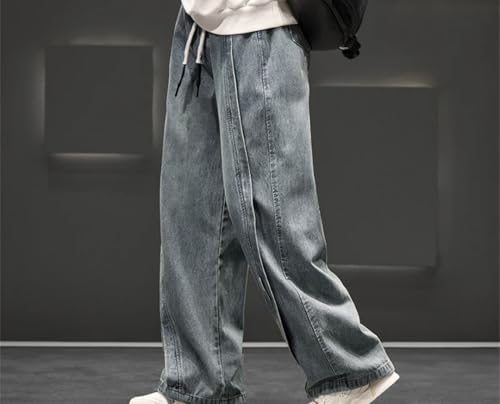 Men's Washed Jeans, Drawstring Loose Wide-Leg Pants, Outdoor Casual Jeans2