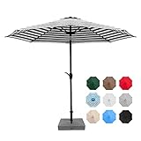Greesum 9FT Patio Umbrella Outdoor Market Table Umbrella with Push Button Tilt, Crank and 8 Sturdy Ribs for Garden, Lawn,Backyard & Pool,Black and White