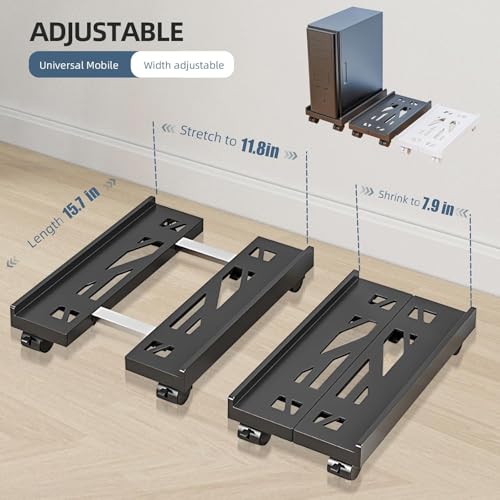 Qcdou Support tour PC, Support PC Sous Bureau, Chariot de CPU Sous Bureau, Taille Réglable, avec Roulettes Pivotantes Verrouillables Adapté À La Plupart tour Ordinateur(Noir) – vue 2