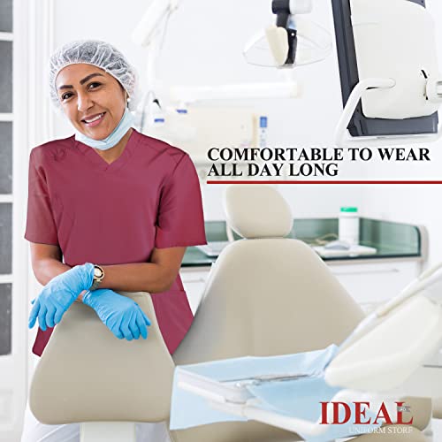 Ideal V-Neck Scrub Top For Men & Women- Unisex Workwear Medical Scrub With 2 Side Pockets, Wine, Large, 2 Pack #TOP3