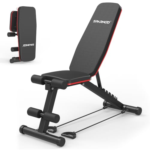 Image of Sparnod Fitness SWB-59 Adjustable Weight Bench with Resistance Bands, Incline, Flat & Decline Bench, Heavy-Duty Steel Frame, 200 kg Max User Capacity, Home Gym Strength Training Bench