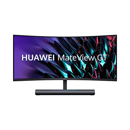HUAWEI MateView GT 34'' Monitor curvo ultra ancho 1500R, 165Hz, 21:9 WQHD 3440x1440, 3K+, LCD integra barra de sonido con doble altavoz de 5W y control de volumen táctil, Microfonos duales 360º,Negro