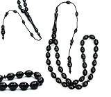 Länge: 37cm Gebetskette Tesbih Tasbih Tespih Misbaha Subha 33, 37cm, Muslimisches Islamic Rosenkranz Prayer Anbetungszubehör Ottoman Stil Schwarz Onyx Effekt Perlen Oval 12x8 mm
