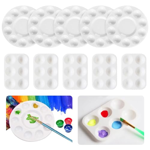 10 Stück/Set Farbpaletten, Farbpaletten, Kunststoff, runde Palette, rechteckige Farbwanne für Kinder, Erwachsene, Studenten, Aquarell, Acryl und...