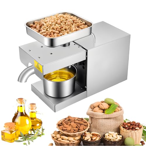 Pressa olio elettrica, 600 W, 220 V, in acciaio inox, con contenitore di raccolta, pressione automatica a freddo e a caldo, tempo di funzionamento 24 ore per estrazione di olio domestico e negozio, 41