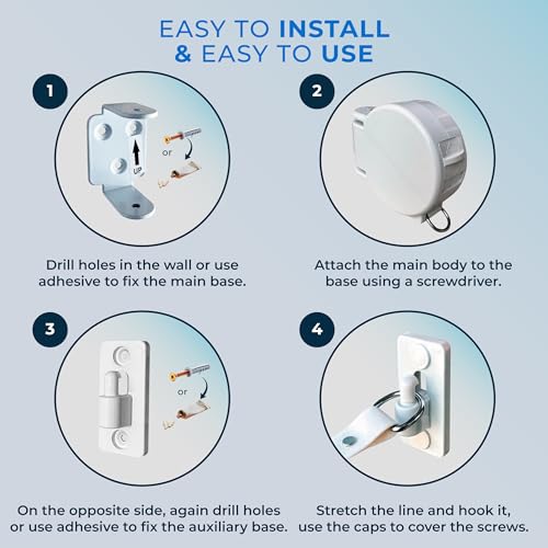 SAMBUY Retractable Clothesline Indoor Outdoor, 13.8 Ft Heavy Duty Drying Line with 34 Windproof Hanger Holes, Holds 56 lbs, Rustproof, Drill or No-Drill Wall Mount for Laundry & Bathroom by Sambuy - Image 6