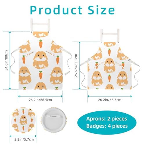 Lot de 2 tabliers de cuisine avec 4 broches motif lapin multicolore
