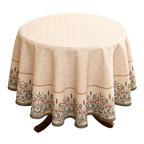 patdrea Designer Vintage Linen Round Table Cloth,Anti-Wrinkle Breathable French Tablecloth,Fall Decor Table Cover for Kitchen Dining,Christmas,Thanksgiving,Tea Party,Diameter 67"-Cudillero by patdrea - Used condition - US$37.00