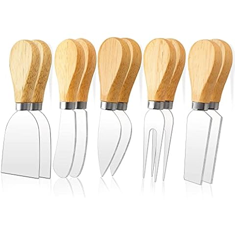 ProudMoore 10 Pcs Cheese Knives, Wooden Handle Cheese Knife Set for Charcuterie Board, Mini Steel Stainless Cheese Cutter, Spreader, Fork for Party Wedding Christmas, Charcuterie Accessories Cover