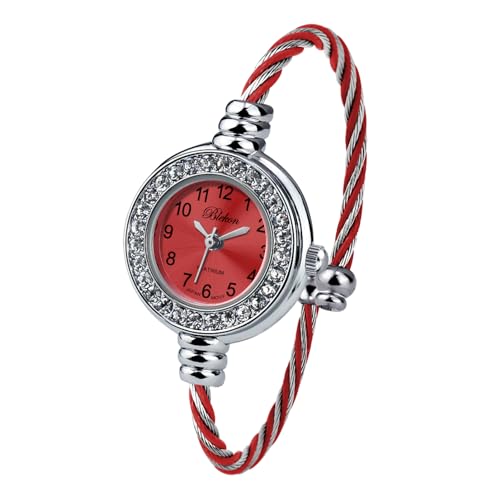 Montre bracelet femme argentée et strass rouge cadran 23mm