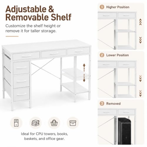 Simple Deluxe Computer Desk with 6 Drawers, 55 Inch Office Workstation with Storage Shelves, Reversible Corner Gaming Table, Home Office Study Desk with Fabric Organizer, White by Simple Deluxe - Used condition - Image 3