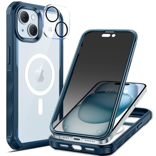 seacosmo for iPhone 15 Phone Case with Privacy Screen Protector Blue