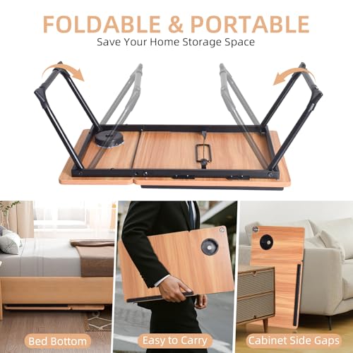 wishacc Lap Desk for Bed, Laptop Desk with Adjustable Tablet Stand, Sturdy Metal Frame Bed Desk, Foldable Laptop Bed Tray Table for Adults Couch Sofa, Portable Lap Desk for Laptop & Phone Slot - Thumbnail 5