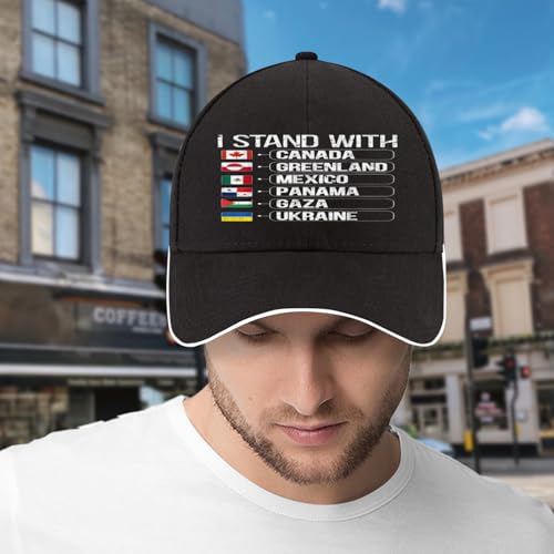 Women's Washed Running Hat,I Stand with Canada Greenland Mexico Panama Gaza Ukraine Sun Hat Trucker Hat Women Hats for Women Gifts2
