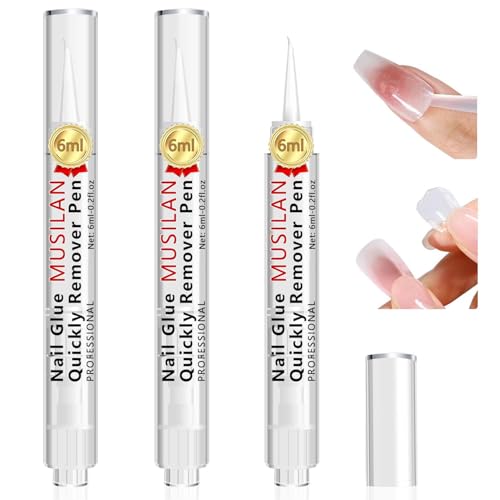 MUSILAN 3PCS Stylo Dissolvant Colle à ongles pour Pressés ongles, 3 en 1 Nail Glue Remover Pen, design de stylo de retrait par clic pour faux ongles adhésif...
