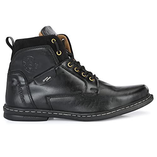 Image of Leatherette Black Trendy Tough Heavy Duty Lace Ups High Ankle Length Mens Casual Long Boots Shoe Island for Men (BAB980-AZ)