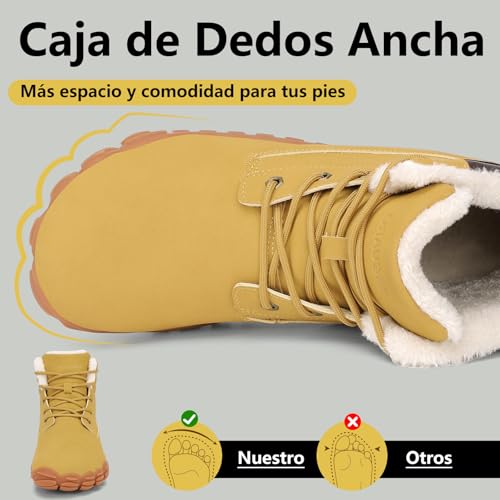 Miniatura 4 de Saguaro Zapatillas Barefoot Invierno Hombre Botas De Nieve Antideslizante Impermeables Con Forradas Caliente Botines Ligeras Minimalistas, Amarillo, 42 Eu