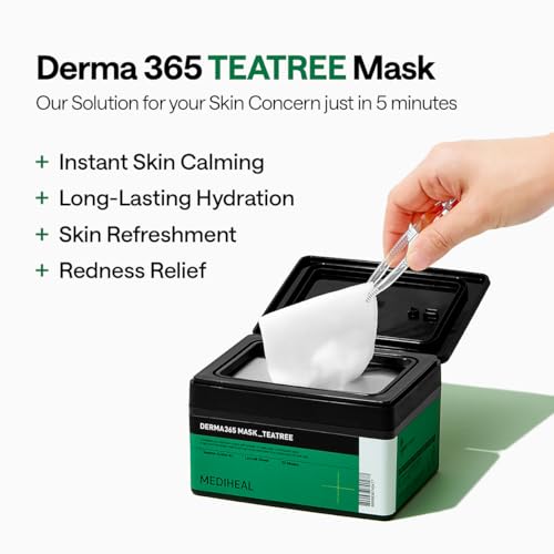 Image of MEDIHEAL Derma 365 Teetree Mask (30 Masks) - Daily Skin Care Mask for Deeply Comforting and Calming Skin with Teatree Active 4X
