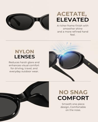 LOHO Acetate Cat Eye Sunglasses for Women, Retro Oval Cat eye Sunglasses for Women, 90s Y2K Vintage Small Frame Sun Glasses with HD UV400 Protection Lenses for Daily Wear for Outdoor for Driving — view 3