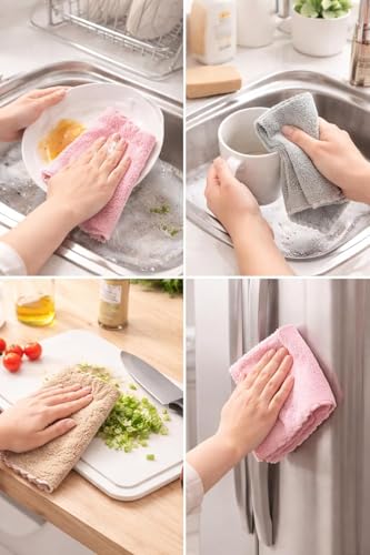 Image of Kitchen Cloth Dish Towels, Microfiber Cleaning Cloth Double-Sided Dish Drying Towel Reusable for House Furniture Table Kitchen Dish Window Glasses 9.85X9.85in (5 PIS)