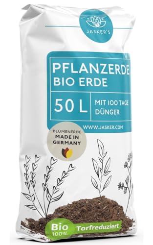 JASKER'S - Bio Pflanzerde 50 L - Erde für Pflanzen, Bäume, Stauden & Sträucher mit 40% weniger Torf - Universalerde - Gartenerde - Erde Garten - Erde für Bäume, Stauden & Sträucher - Pflanzenerde