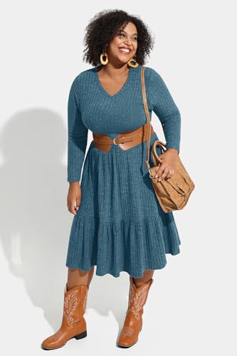 Image of RITERA Plus Size Dresses for Curvy Women Summer Spring Womens Dress V Neck Short Sleeve Casual Dress with Pockets XL-5XL